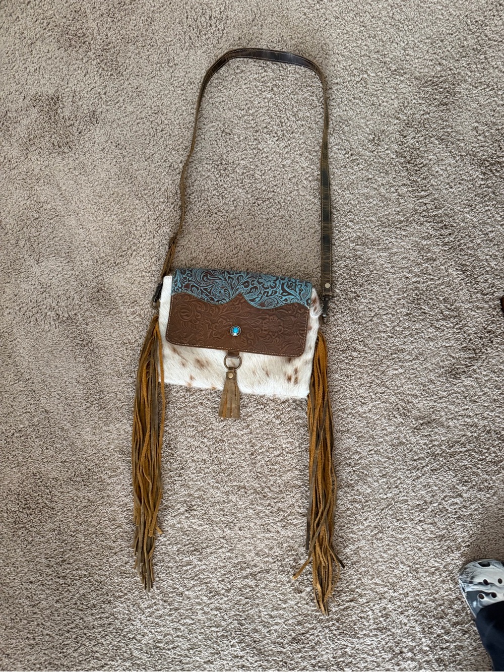 Myra Bag Leather and Hairon Boho Fringe Crossbody